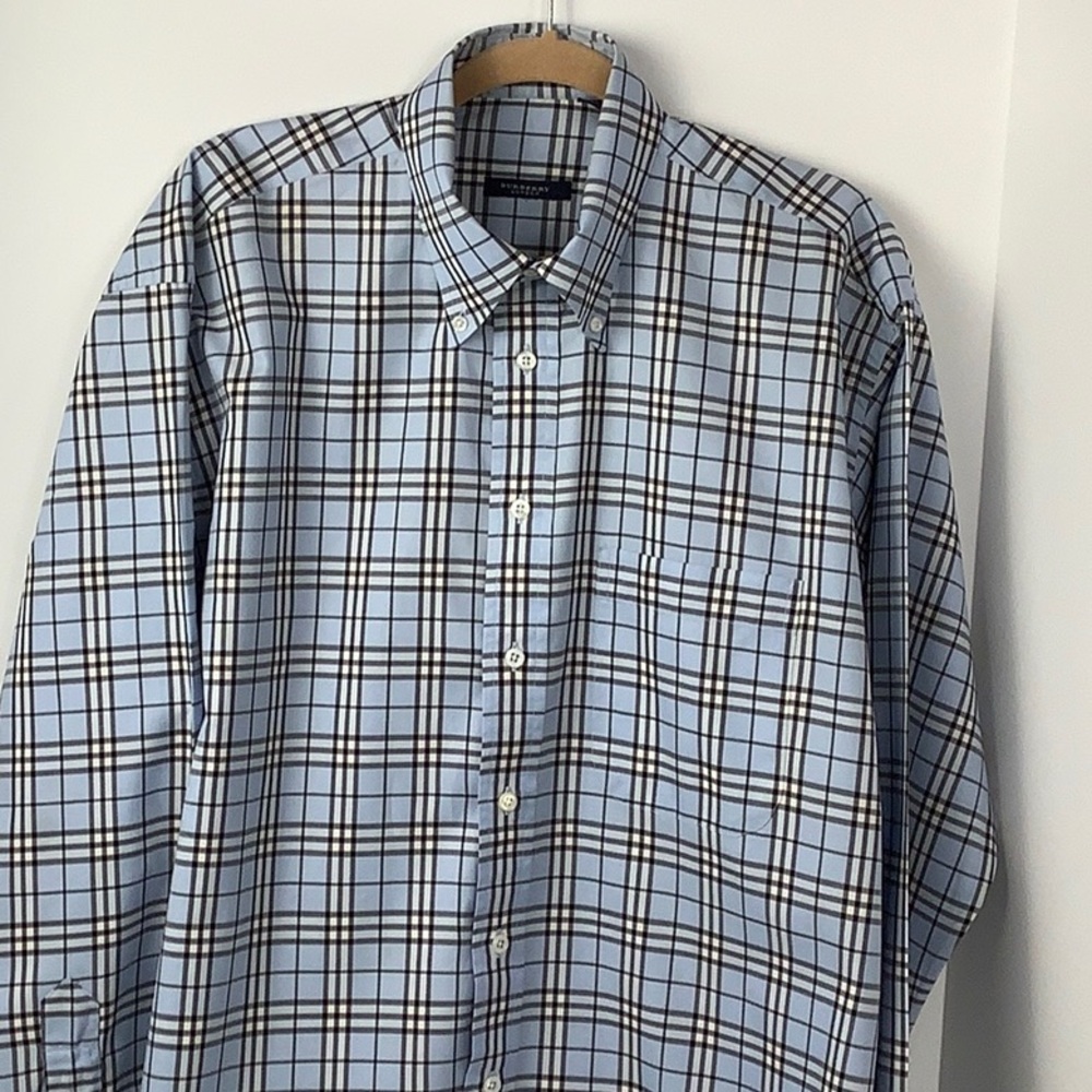Burberry London Men’s Blue/Brown Plaid button down shirt